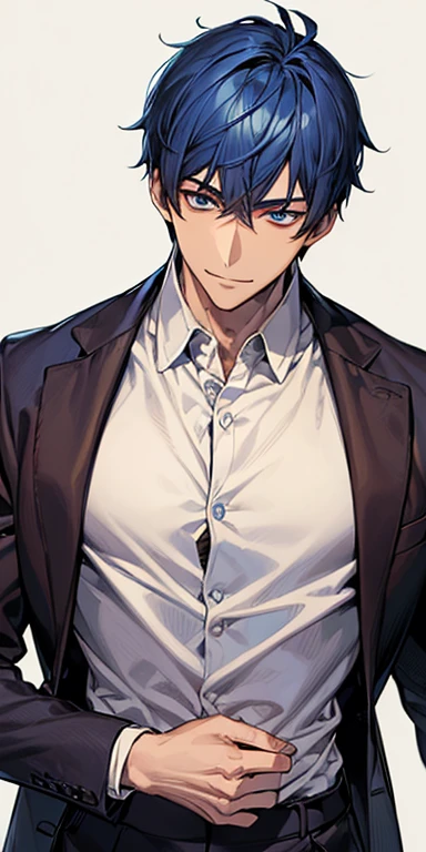 ((masutepiece)), ((Best Quality)), ((Brown skin)), ((Dark blue eyes)), ((Dark blue hair))、Handsome man , ((Very short hair、no bangor head)), masculine、tall、A sexy、 man、Sanpaku eyes、Suits、handsome man、Shigeru Koura、Firmly、well-muscled、broad shoulders、Invincible smile、Allback