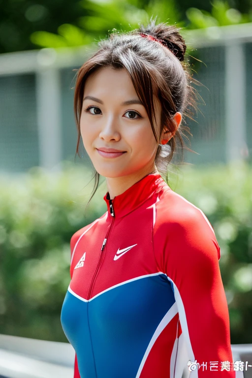 (Best Quality, 8K, 32K, masutepiece, nffsw:1.2),Pretty Woman Pictures, Large breasts,Upper body,Face Focus,Wrestling suit, Background, frombelow, Looking at Viewer,