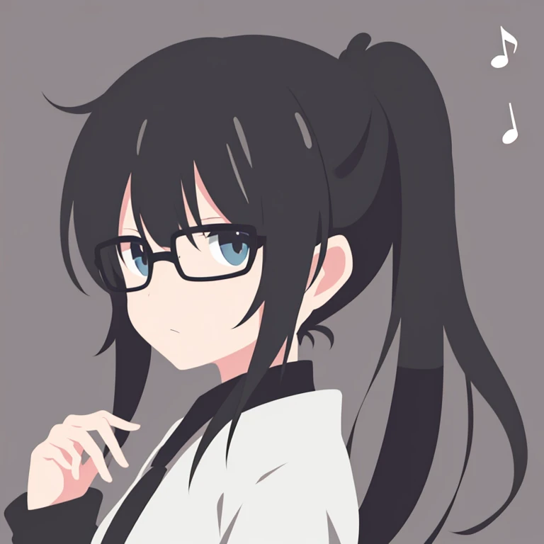 Minimalist logo,1人,独奏,with black background,pony tails,eye glass,Video clips,Musical elements