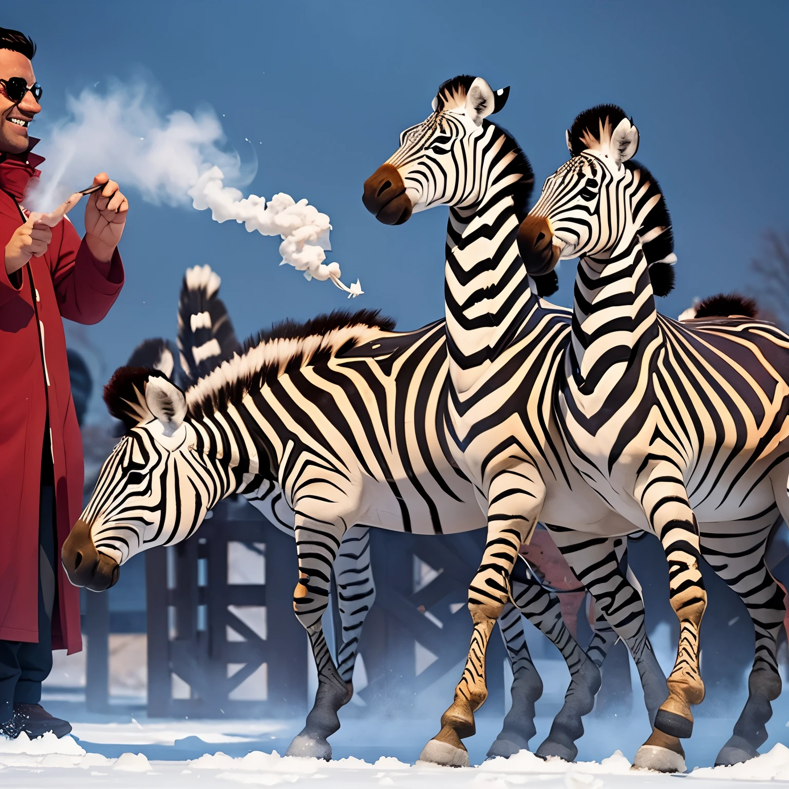 Zebra dancing while it snows and it’s raining meatballs while having a join in there hand and smoking weed with money everywhere