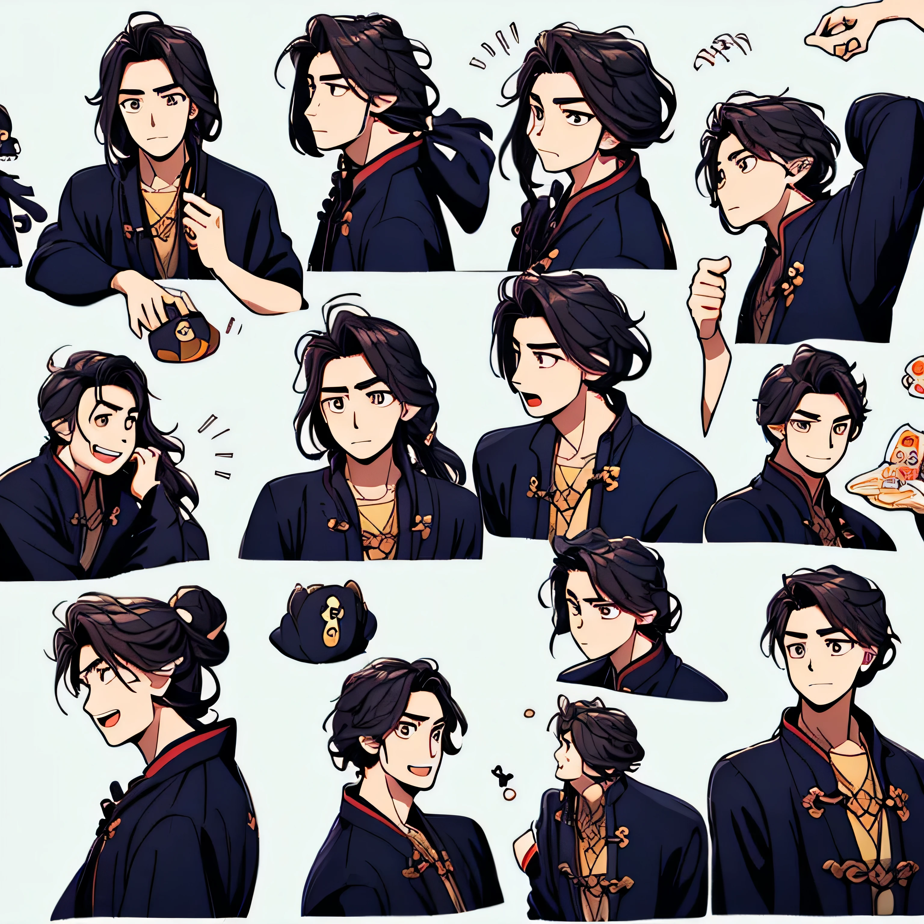 1 most handsome Chinese man,9 tables,9 emoji packs,9 poses and expressions,hanfu,disney style,Black strokes,Different emotions,10