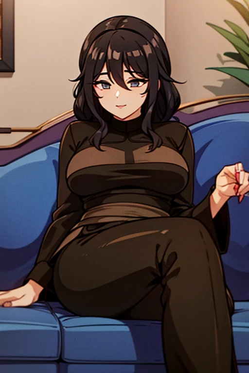 Black old woman Laying down on sofa Velvet pants Sexy Next to young man