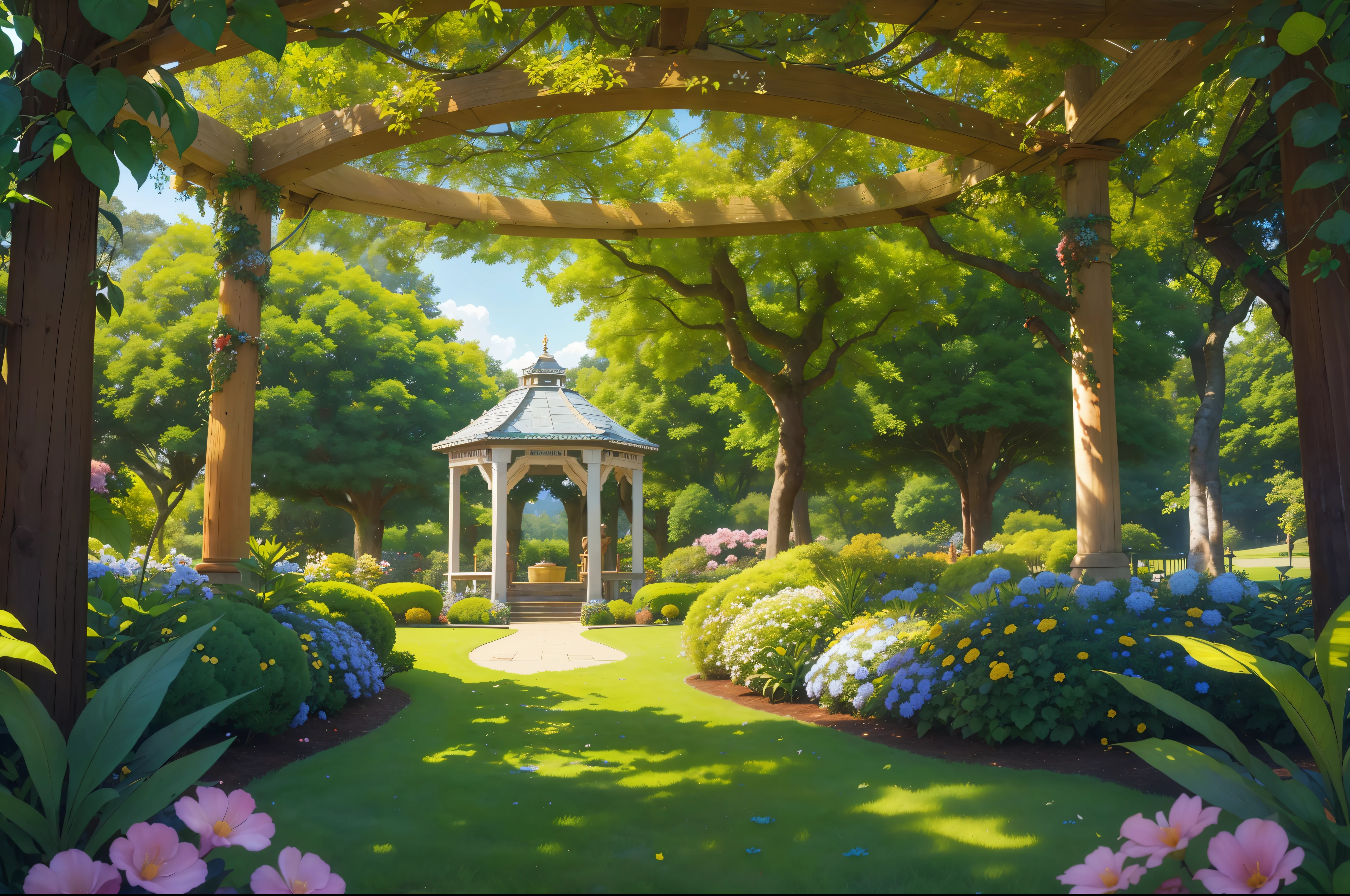 (clarify:1.3), (), a lush green tree, Blooming flowers, rosette, (a plant), 𝓡𝓸𝓶𝓪𝓷𝓽𝓲𝓬, moodiness, the space, As estrelas, Starcloud, beautiful cloud, themoon, What about the lattice, What about the lattice, tropical garden, gazebo, (フォトリアリスティック:1.5), (Good shadows),good construction,Volumetriclighting,电影灯光,good construction,(Best quality at best,Award-Awarded,tmasterpiece:1.5),