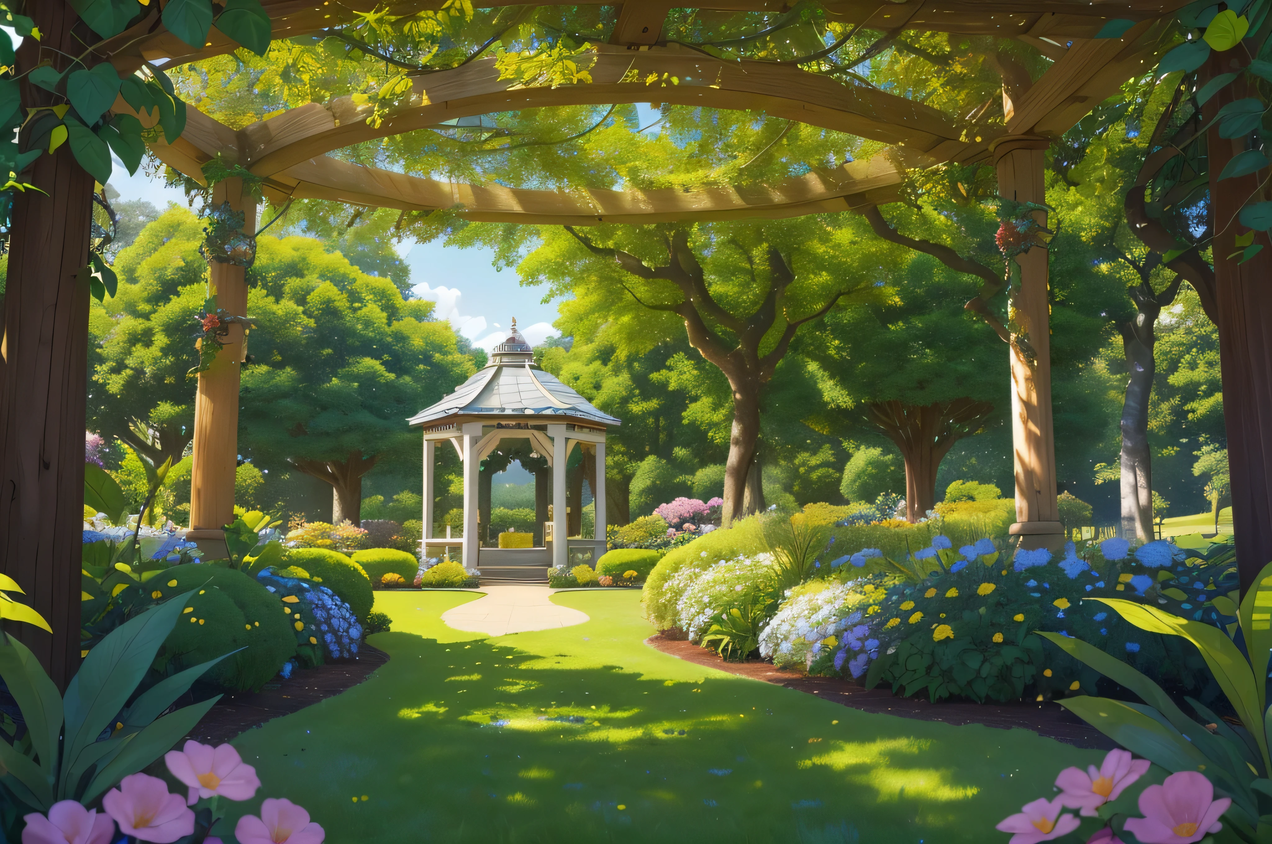 (clarify:1.3), (), a lush green tree, Blooming flowers, rosette, (a plant), 𝓡𝓸𝓶𝓪𝓷𝓽𝓲𝓬, moodiness, the space, As estrelas, Starcloud, beautiful cloud, themoon, What about the lattice, What about the lattice, tropical garden, gazebo, (フォトリアリスティック:1.5), (Good shadows),good construction,Volumetriclighting,电影灯光,good construction,(Best quality at best,Award-Awarded,tmasterpiece:1.5),