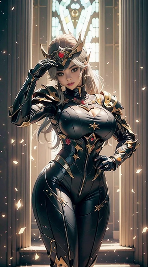 ((Motor Unreal 5)), Renderizado realista, Excelente, (Traje completo:1.2), (peto), (RUDDER), staring at the camera, 1chica de pie en el estudio, Cara hermosa, (Maquillaje Kpop), CGImix, (Fotorrealismo:1.2), Cara UHD ultrarrealista, (enormes tetas falsas:1.4), (pechos gigantescos:1.1), (muscular glutes), (caderas anchas), (muslos gruesos), cintura delgada, Figura de reloj de arena, medio cuerpo, ((piel radiante)), ((piel brillante)), Cuerpo realista y perfecto, ((Ella es )), ((Piel limpia)), fotorrealista, Bokeh, Desenfoque de movimiento, Obra maestra, Altas Resoluciones, 1080p, Super detail, piel texturizada. estilo doom