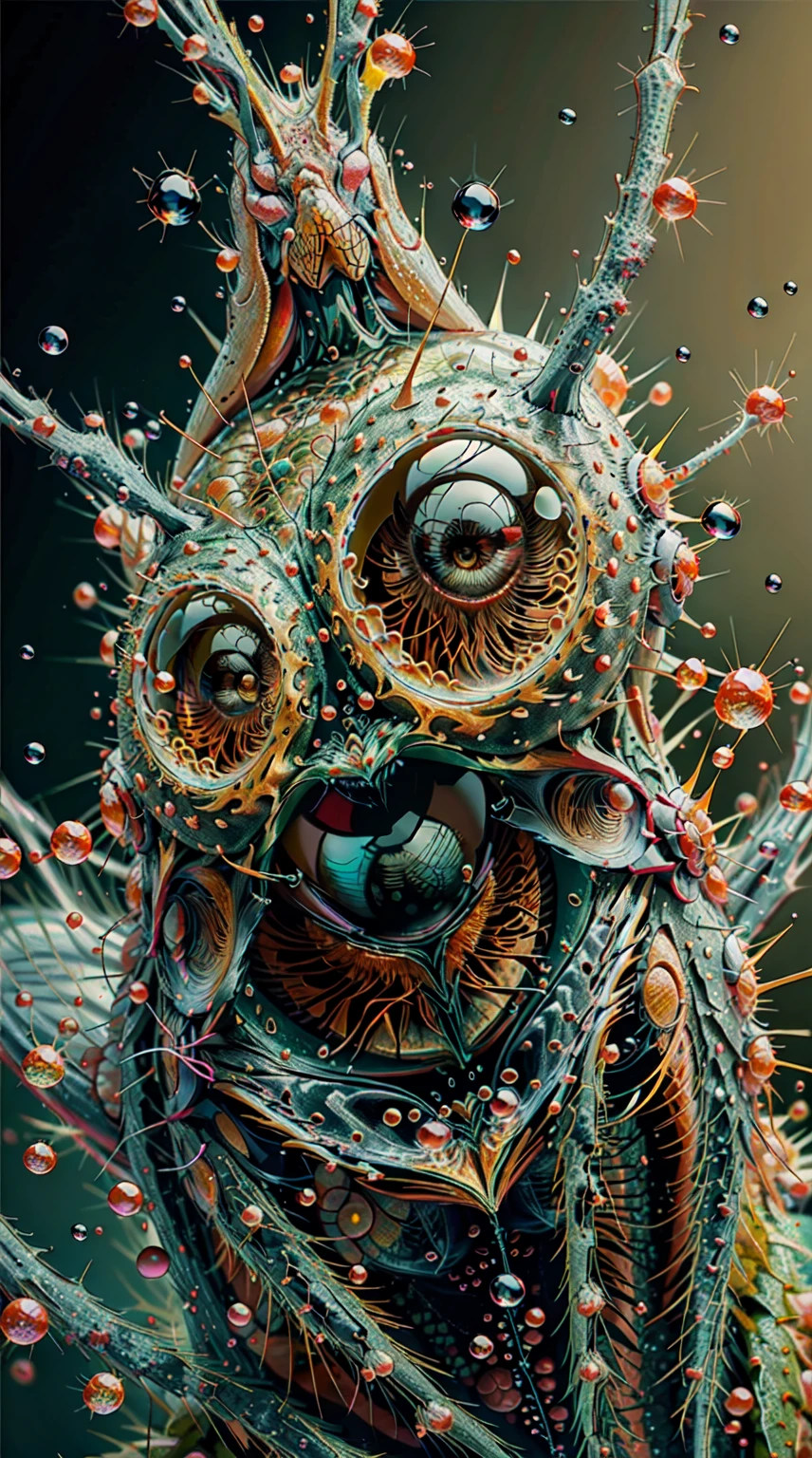 Chromatic realistic 3D view of an ah1n1 virus from the focus of a computerized electron microscope with artificial intelligence, spatial, floating, intricate details depth of field, COVID virus seen from a state-of-the-art electron microscope, Rendering based on virus data, sci-fi mystery virus, cosmic horror, (visionary art), Alex Gray, Giger, Kandinsky, El Greco, rossdraw, artgerm, journal of biological chemistry, computational biology,Molecular Bases of Disease, microbiology, ((vision in the unified theory, (psycodelic)deep trip journey, DMT-5 extract to  bufo alvarius effects