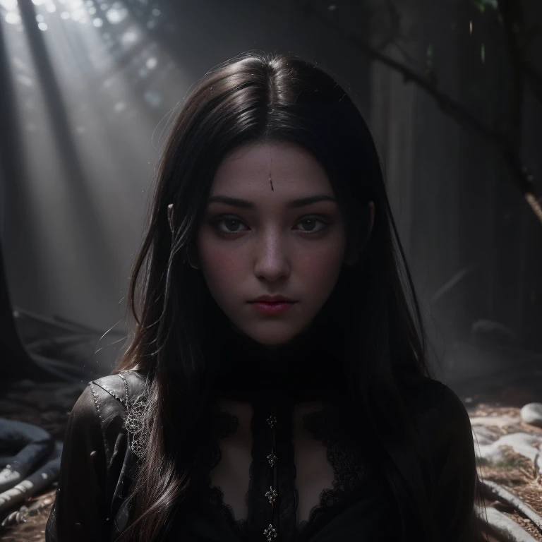 The demon in my head, Dark art, Bloody eyes , Dark eyes, Blood, hoarfrost metal lace, fantasy, Sunlight, rays of sunshine, intricately details. 8K, Dreamlike, surrealism, Symmetrical, Soft lighting, Intricate details, Highly detailed, illusory engine, aspect::4:3, mistic