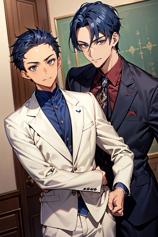 ((masutepiece)), ((Best Quality)), ((Brown skin)), ((Dark blue eyes)), ((Dark blue hair))、Handsome man , ((Very short hair、Forehead)), masculine、tall、A sexy、 man、Sanpaku eyes、Suits、handsome man、Shigeru Koura、Firmly、well-muscled、broad shoulders、Invincible smile、Allback