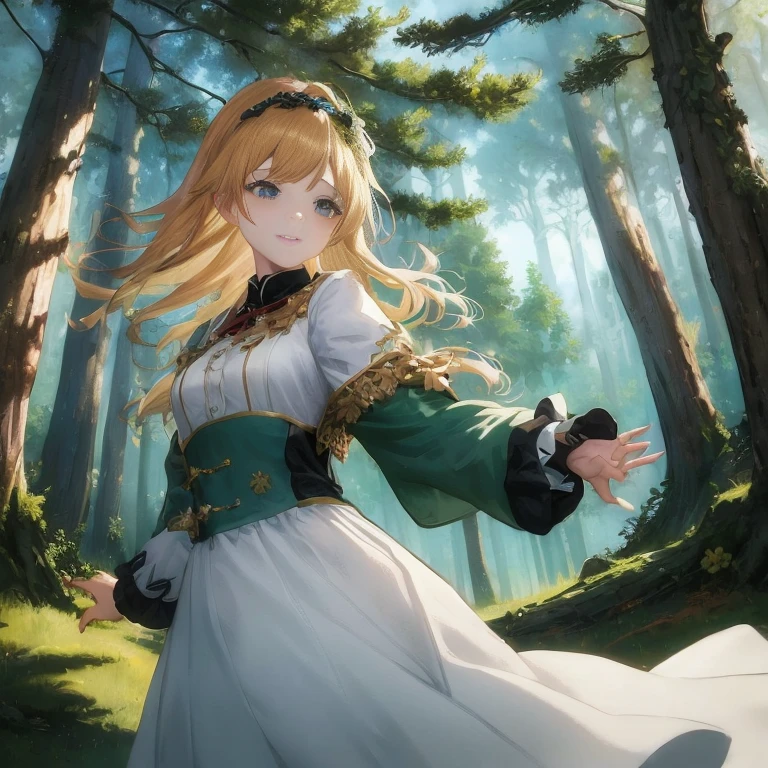 The tree々Anime girl in a white dress in the forest, a maid in a magical forest, cushart krenz key art feminine, guweiz on pixiv artstation, portrait of a forest mage, Rin, guweiz on artstation pixiv, Official art, forest soul, Holding a sword in the forest, a sexy maid in a magical forest