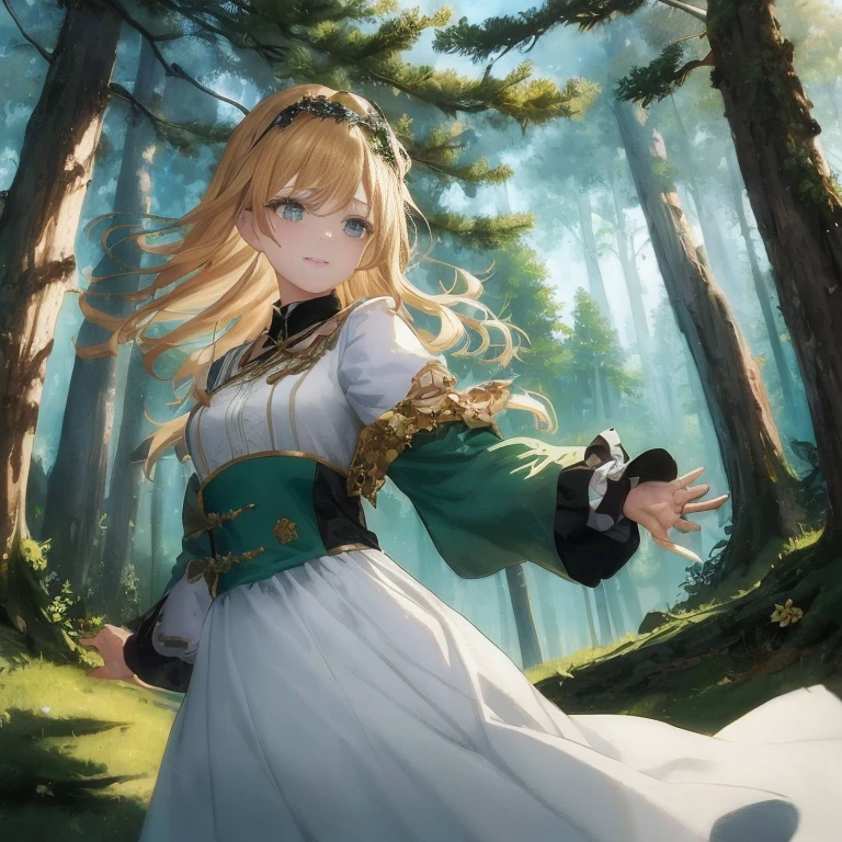 The tree々Anime girl in a white dress in the forest, a maid in a magical forest, cushart krenz key art feminine, guweiz on pixiv artstation, portrait of a forest mage, Rin, guweiz on artstation pixiv, Official art, forest soul, Holding a sword in the forest, a sexy maid in a magical forest