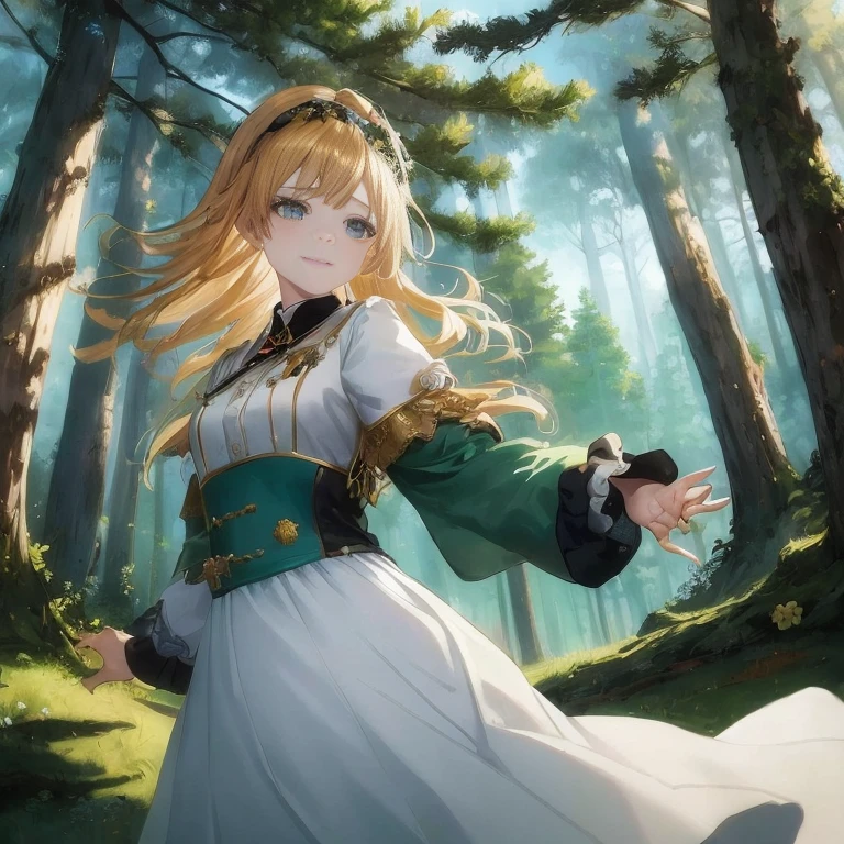 The tree々Anime girl in a white dress in the forest, a maid in a magical forest, cushart krenz key art feminine, guweiz on pixiv artstation, portrait of a forest mage, Rin, guweiz on artstation pixiv, Official art, forest soul, Holding a sword in the forest, a sexy maid in a magical forest