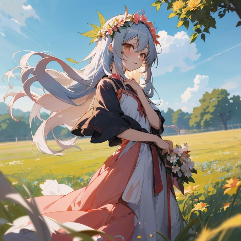 Anime Girl with Long Hair and flower crown in field, Cute anime waifu in a nice dress, Anime visuals of cute girls, Beautiful anime girl, Beautiful anime portrait, Cute anime girl, Beautiful anime, loli in dress, Smooth Anime CG Art, Anime Girl with Long Hair, guweiz on pixiv artstation, Portrait Anime Girl, pretty anime girl
