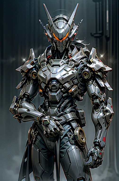 Dark_Fantasy,Cyberpunk,1manMechanical marvel,Robotic presence,Cybernetic guardian, samurai mechanical armour, holding a katana on the waist with both hands, absolutely stunning art,wearing a black cloak, highest quality art, highest resolution, hyper detailed,black and red, futuristic, samurai robot, atmospheric,8k,64k, HD, unparalleled masterpiece, dynamic lighting, cinematic, epic