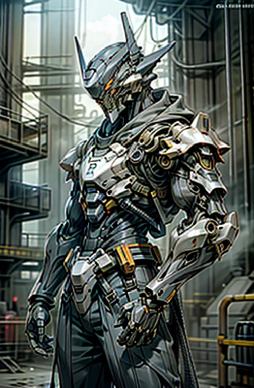 Dark_Fantasy,Cyberpunk,1manMechanical marvel,Robotic presence,Cybernetic guardian, samurai mechanical armour, holding a katana on the waist with both hands, absolutely stunning art,wearing a black cloak, highest quality art, highest resolution, hyper detailed,black and red, futuristic, samurai robot, atmospheric,8k,64k, HD, unparalleled masterpiece, dynamic lighting, cinematic, epic