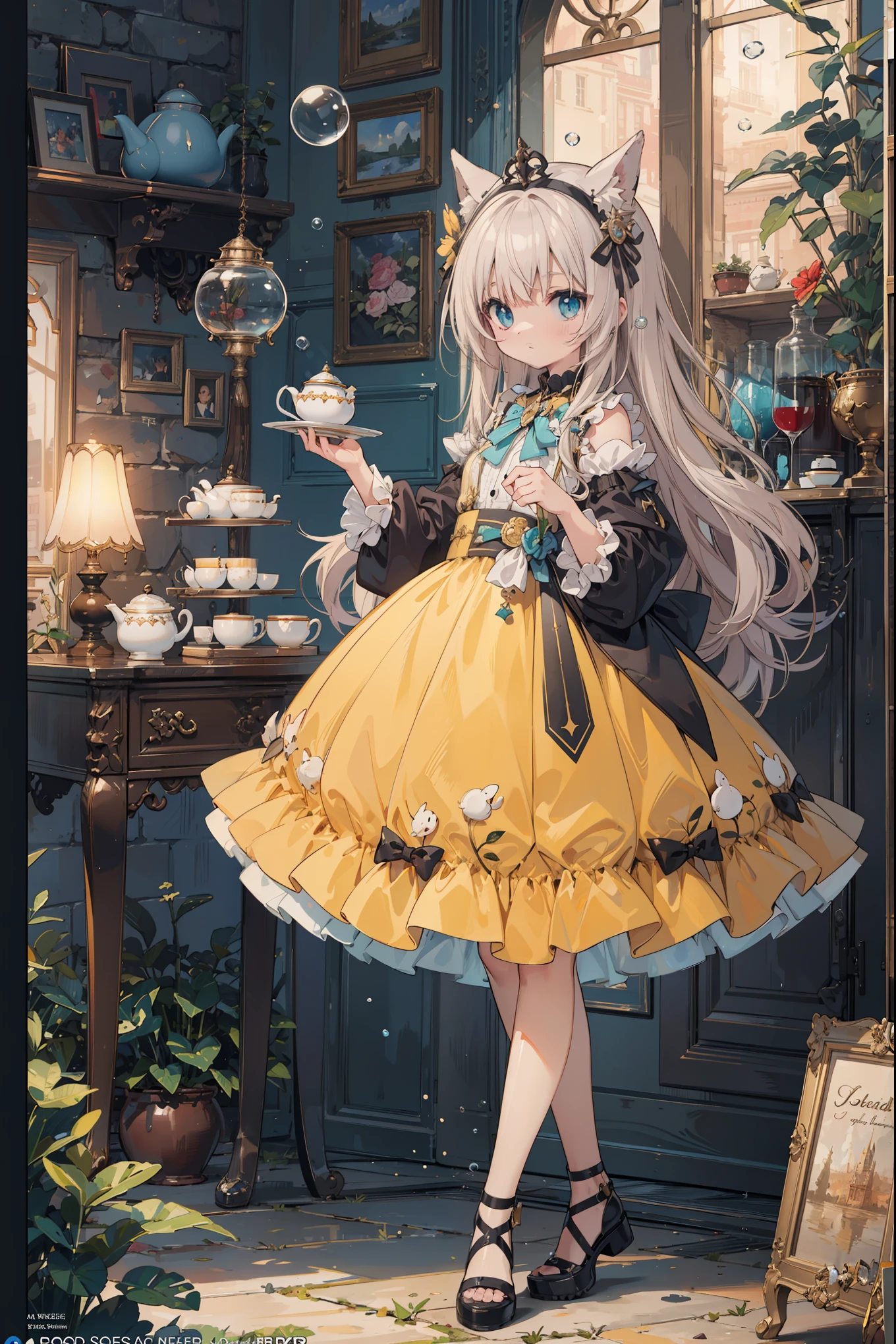 absurd, absolute resolution, incredibly absurd, super high quality, super detailed, official art, unity 8k wall, masterpiece
BREAK
Subject: God
Subtitle: particulate fluorescent bubbles, little guy, cute, God's tea party