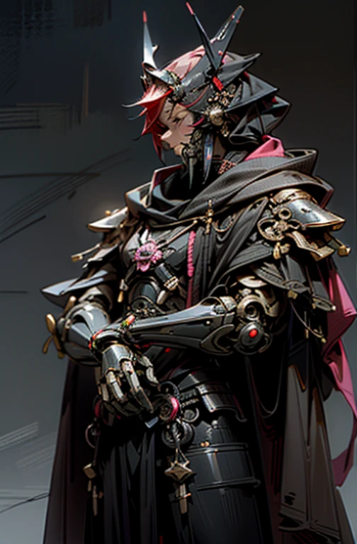 4k, high quality image, Dark_Fantasy,Cyberpunk,1manMechanical marvel,Robotic presence,Cybernetic guardian, samurai mechanical armour, holding a katana on the waist with both hands, absolutely stunning art,wearing a black cloak, highest quality art, highest resolution ancient cyberpunk Japan background, hyper detailed,black and red, futuristic, samurai robot, atmospheric,8k,64k, HD, unparalleled masterpiece, dynamic lighting, cinematic, epic, cinematic lights, ultra detailed