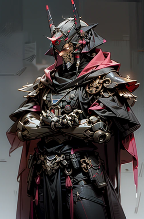 4k, high quality image, Dark_Fantasy,Cyberpunk,1manMechanical marvel,Robotic presence,Cybernetic guardian, samurai mechanical armour, holding a katana on the waist with both hands, absolutely stunning art,wearing a black cloak, highest quality art, highest resolution ancient cyberpunk Japan background, hyper detailed,black and red, futuristic, samurai robot, atmospheric,8k,64k, HD, unparalleled masterpiece, dynamic lighting, cinematic, epic, cinematic lights, ultra detailed