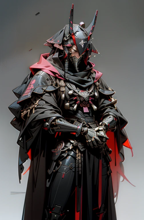 4k, high quality image, Dark_Fantasy,Cyberpunk,1manMechanical marvel,Robotic presence,Cybernetic guardian, samurai mechanical armour, holding a katana on the waist with both hands, absolutely stunning art,wearing a black cloak, highest quality art, highest resolution ancient cyberpunk Japan background, hyper detailed,black and red, futuristic, samurai robot, atmospheric,8k,64k, HD, unparalleled masterpiece, dynamic lighting, cinematic, epic, cinematic lights, ultra detailed