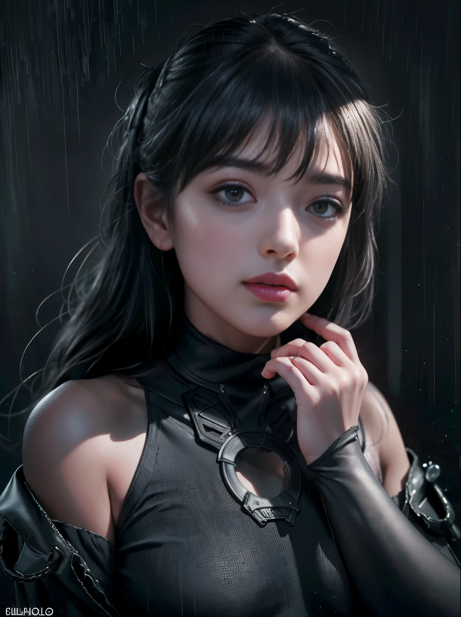 Best quality, masterpiece, ultra high res, (photorealistic:1.4), raw photo, 1girl, offshoulder, in the dark, deep shadow, low key, cold light