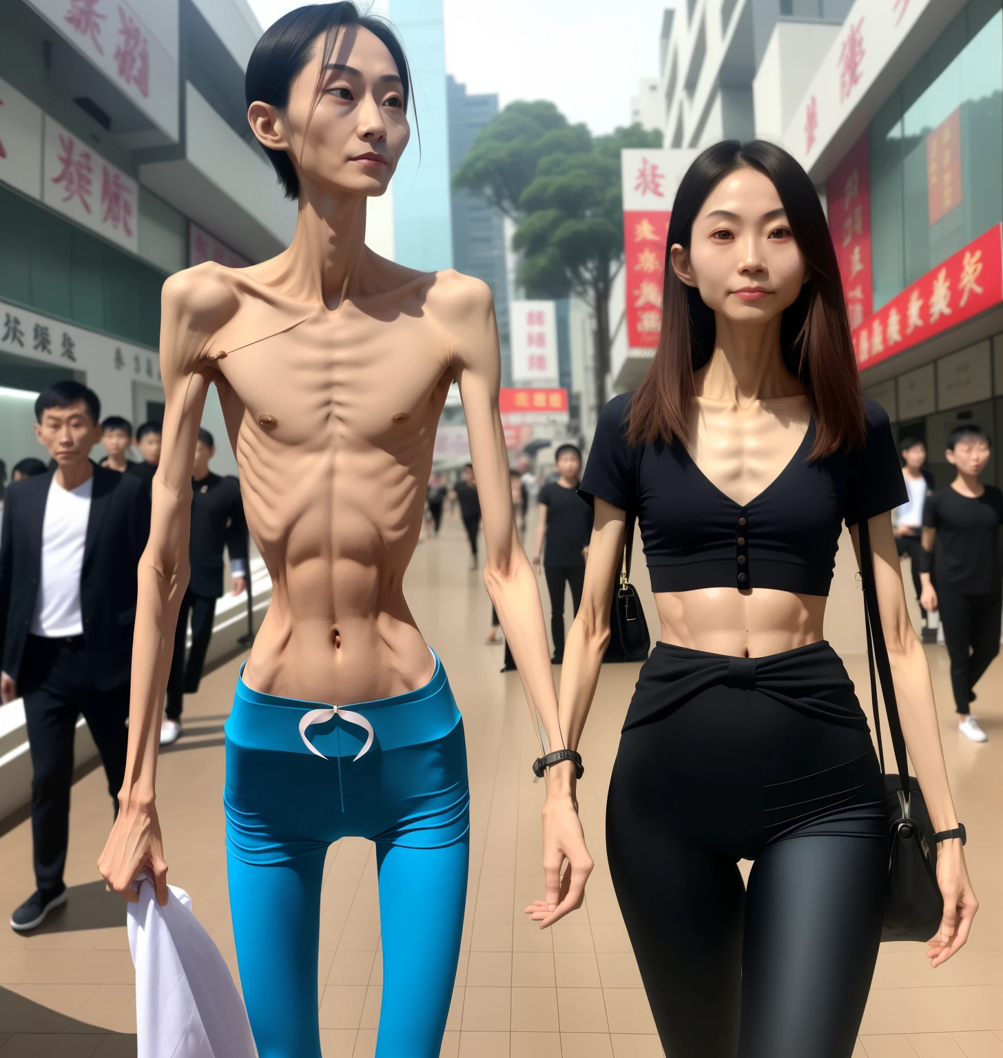 extremely thin man，with fair skin，The body is very thin，Rib chest，Protruding sternum，The sternum is obvious，The waist is very thin，The ribs are noticeable，Protruding ribs，The pelvic protrusion is very obvious，Clear outline of pelvis，The crotch protrudes，thin shoulde，The waist is very thin，Sunken abdomen，Abdominal muscle atrophy，Delicate arms，arm muscle atrophy，Slender thighs，Short hair details，Asia face，Haggard expression，Excessive weight loss，sunken face，Severe malnutrition