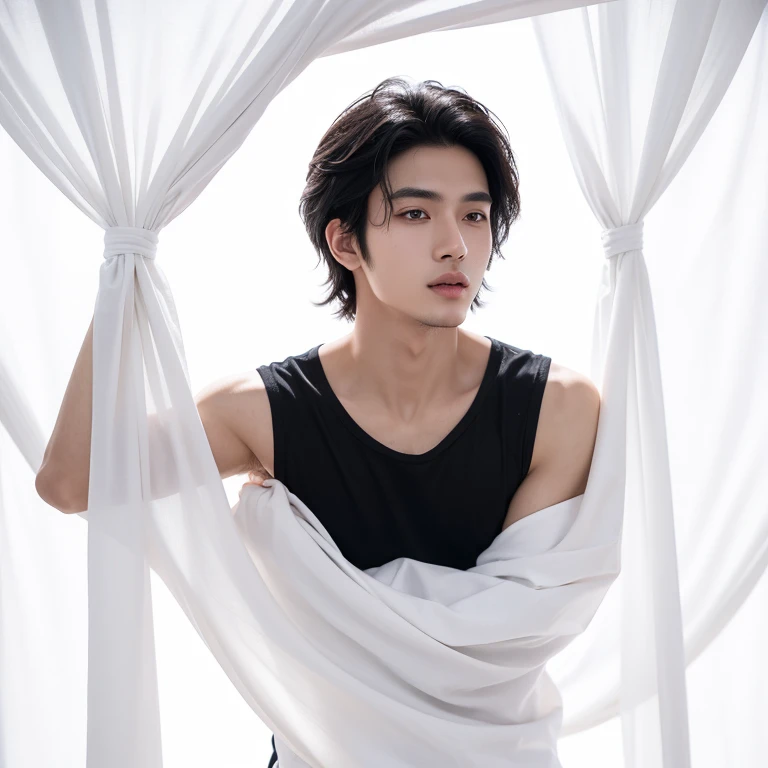 a man, 22 years old, indonesial, clean skin, black hair, curtain hair cut, give eyes,give nose, give a lips, atletis body realistic, ultra detail, 70 mm lens