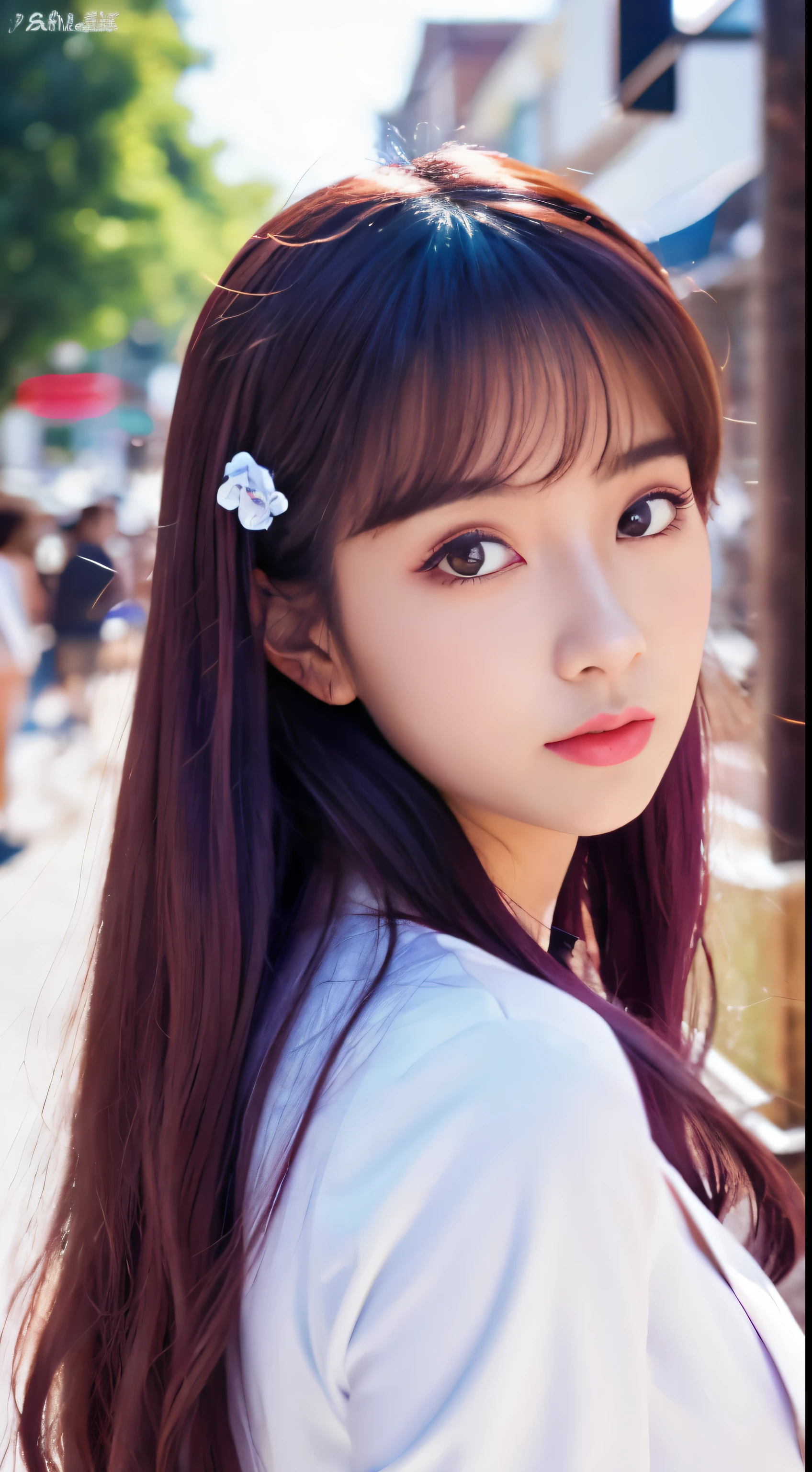 (Best Quality: 0.8), (Best Quality: 0.8), perfect anime illustration, Close up portrait of beautiful woman walking around town、very long purple hair、huge-breasted、Red eyes with a blush (((NSFW))) transparent white dress neon night city super detailed super detailed face bright eyes galaxy eyes absurderes4k full hd top pixiv super well made red eyes download file huge areola erect (Love Juice 1;4) absurderes