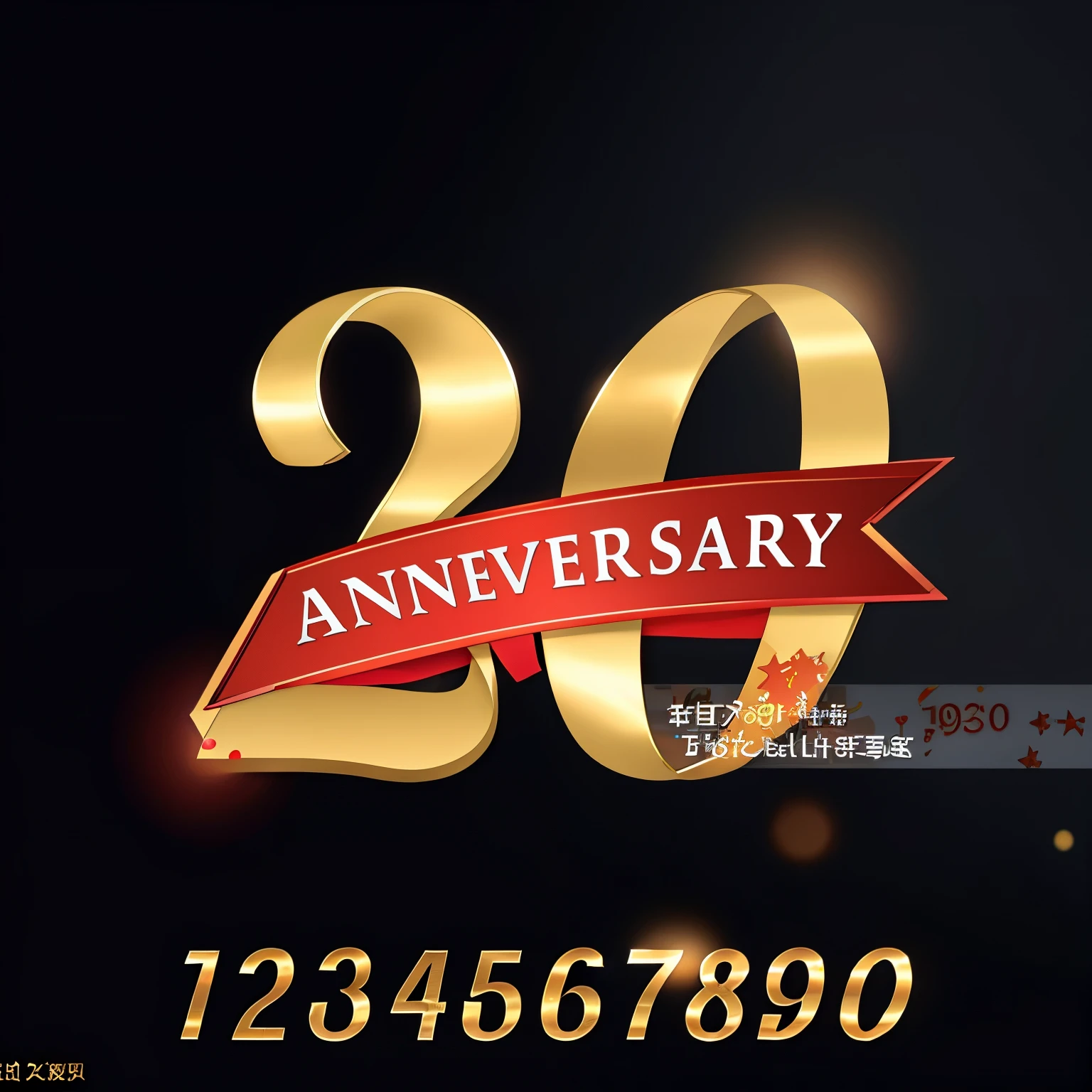 Anniversary golden ribbon with red ribbon and numbers, Golden Number, 20k, 2 0 years old, 20 years old, he is about 2 0 years old, he is about 20 years old, 2995599206, shining gold and black and red, 2263539546], 2 0