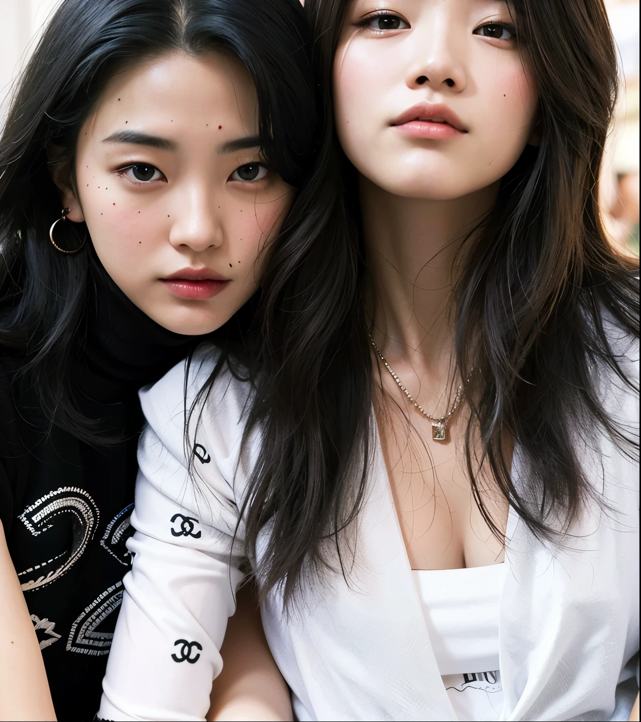 dos mujeres sentadas una al lado de la otra con los ojos cerrados, Gemma Chen, inspirado por Wang Duo, Dos modelos en el marco, En el estilo Thomas Ruff, Ayami Kojima y Lyde Caldwell, Lulu Chen, Jingna Zhang, Al estilo de Ren Hang, como editorial de moda 90s, Jiyun Chae, Fiona Staples y Kinu Nishimura, choi