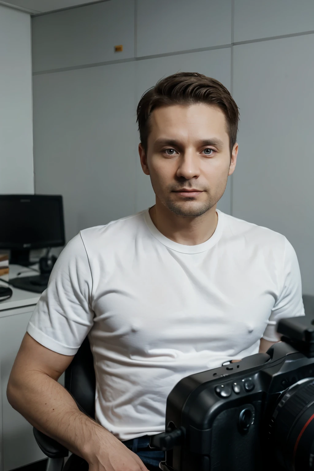 Russian male, 36 years old, video blogger, psychologist in the office in front of the camera