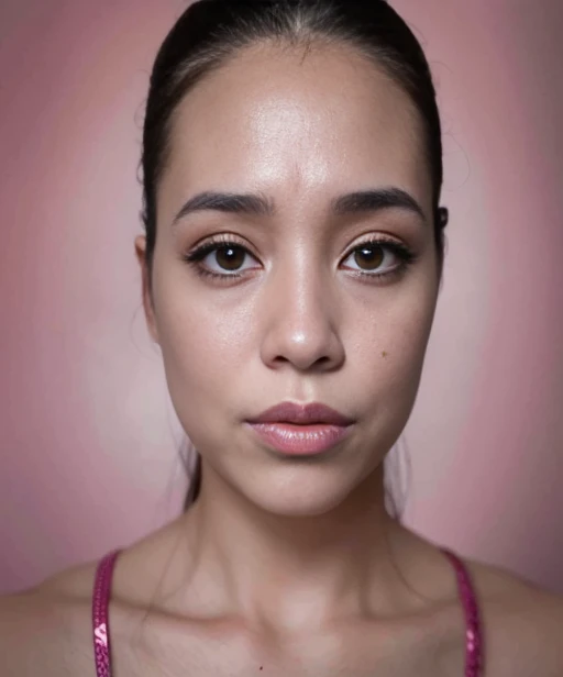 mulher arafada com blusa preta e fundo cor cinza, rosto bonito hiperrealista, Rosto ultra realista, rosto hiper realista, Rosto fotorrealista, rosto bonito, Detailed face of a 41 year old Asian woman, and hybrid body, tom de pele morena clara, single realistic face, corpo medio gordinha