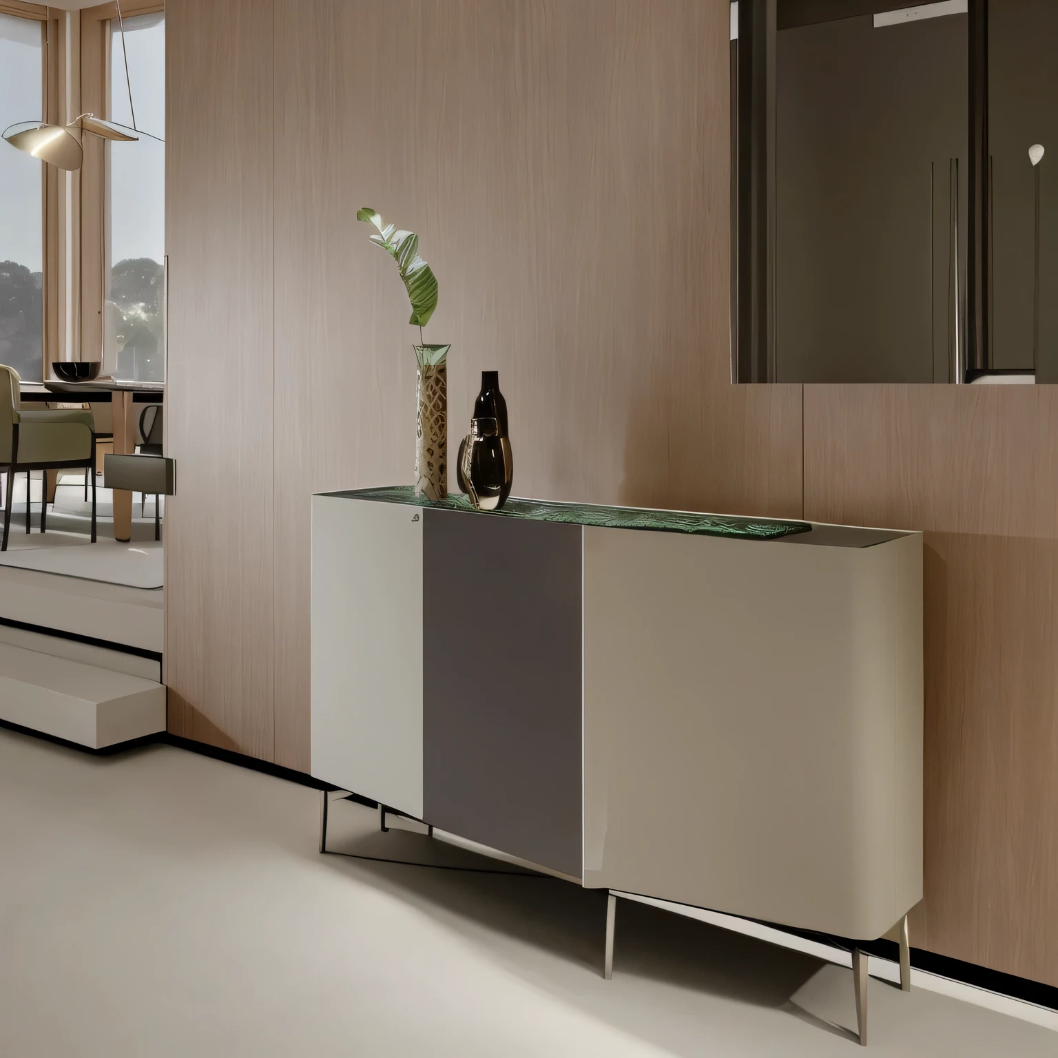 There is a vase on the cabinet,There are plants on it, author:Jürgen von Hundberg, author:Harold von Schmidt, inspired by Viktor de Jeney, Exhibited”, unit, Carlo Martini, Thomas Bock, Thomas Hafner, ·Bogen, author:Simon Gowan, thin fog, designer furniture, Exhibited
