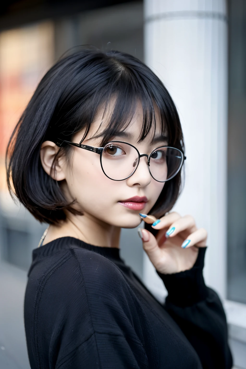 Erotic glasses, black hair, short hair