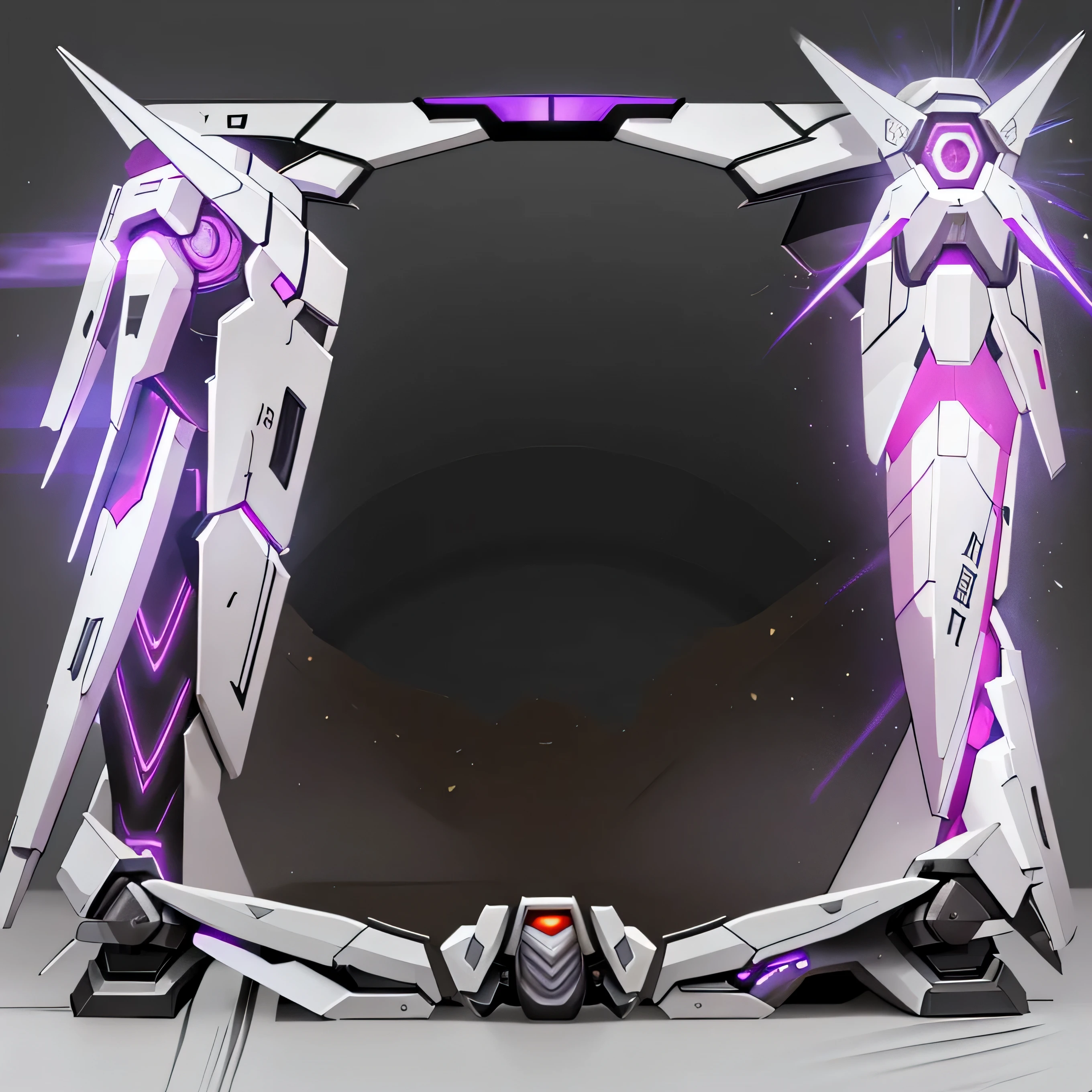 头像框 ,Absolute symmetry, mechs theme,mirai, white and gray colors, Decorate with purple, scientific fiction, Heavy style, Gundam theme, mechs,metalictexture, Golden V-shaped decoration，high qulity