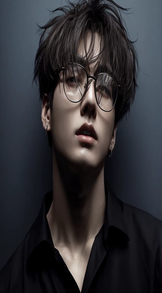a close up of a man With eye Glasses and a black shirt, Cai Xukun, Hyung Tae, Jungkook, Jinyoung Canela, Hong June Hyung, Jung Jaehyun, With eye Glasses, Yanjun Chengt, Hyung Tae kim, TaeJune Kim, Ulzzang macho, portrait of kpop idol, inspirado em Yanjun Cheng, Seseon Yoon, retrato de alta qualidade