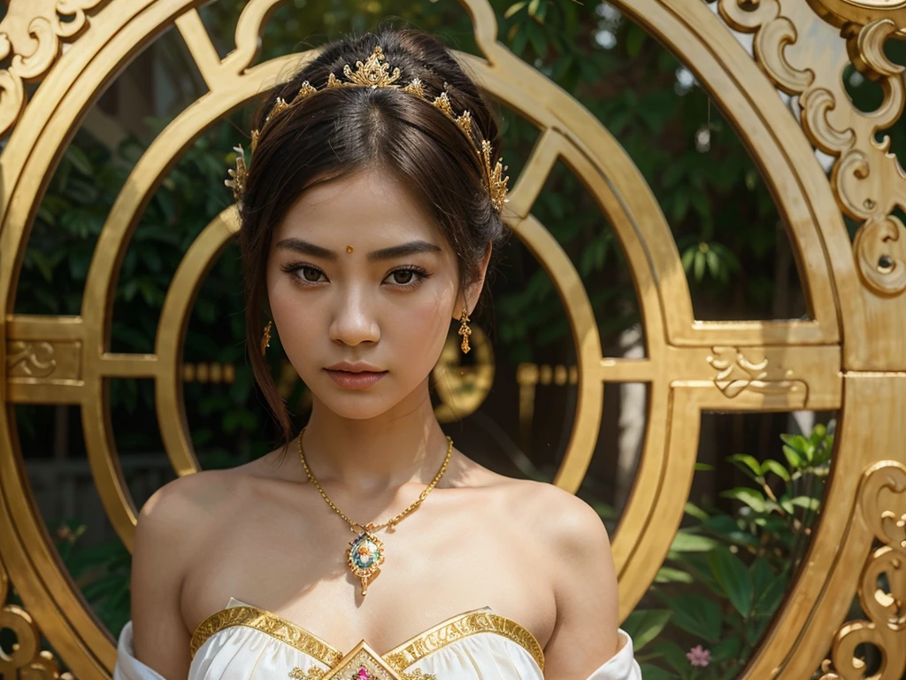 /img Thai woman with beautiful face,Wearing a white traditional Thai dress,gold jewelry, anime thai girl, beautiful digital artwork, Chinese fantasy, ((a beautiful fantasy empress)), Asian Art,karol bak uhd, Ancient Chinese Goddess, Thai art, a beautiful fantasy empress, gilded lotus princess, I wore my hair up., Brown eyes, soft arched eyebrows, fair skin., Feminism ,Mrs. in Literature, photorealistic portrait ,Photograph ,lifelike, detaild, 8k,In the middle of the meadow