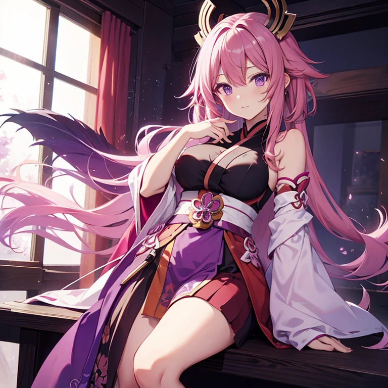 Yae Miko, Pink hair, Purple eyes, Shimoo Art Style