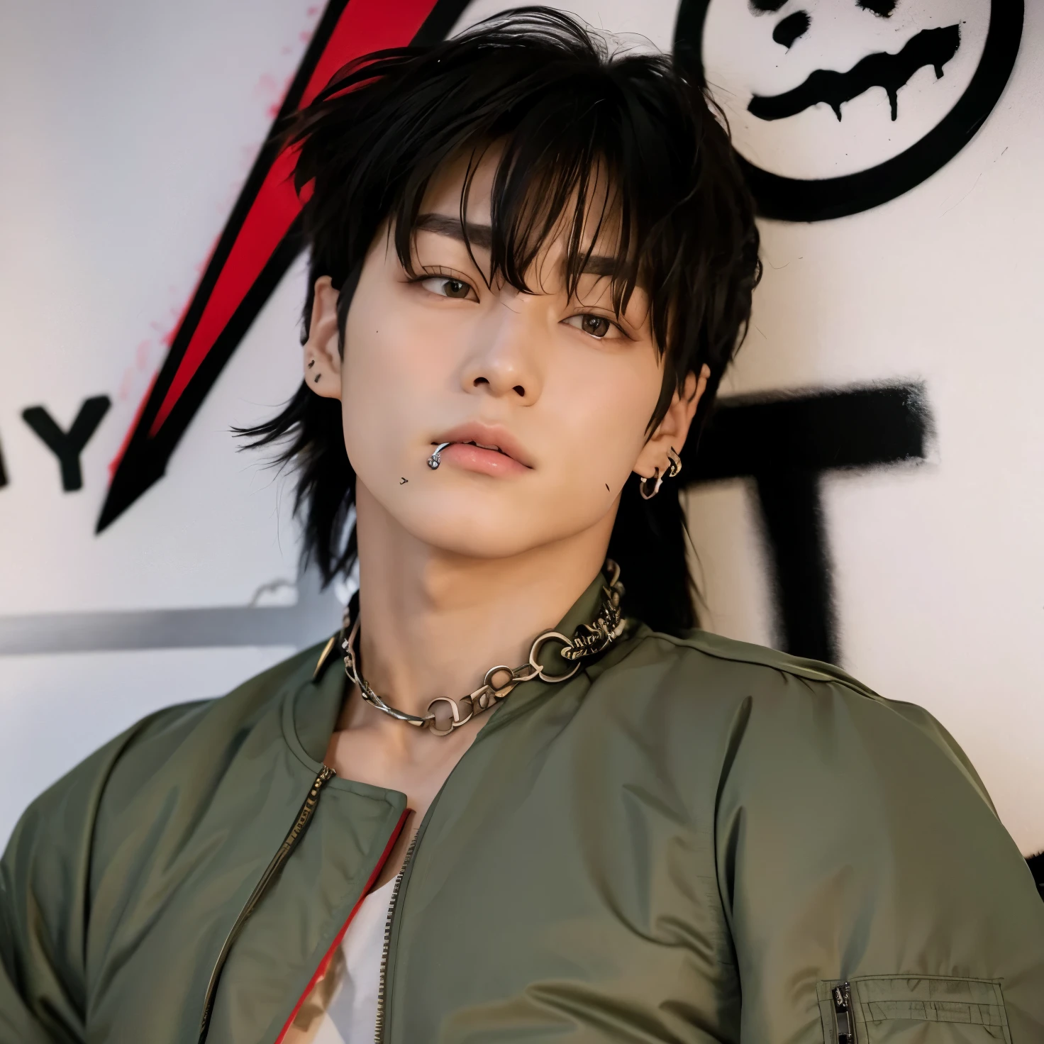 sharpened man in a green jacket and a chain around his neck, jeon jungkook of bts, Jungkook, Hyung jungkook, Ulzzang macho, hd, 8k, Maximum quality