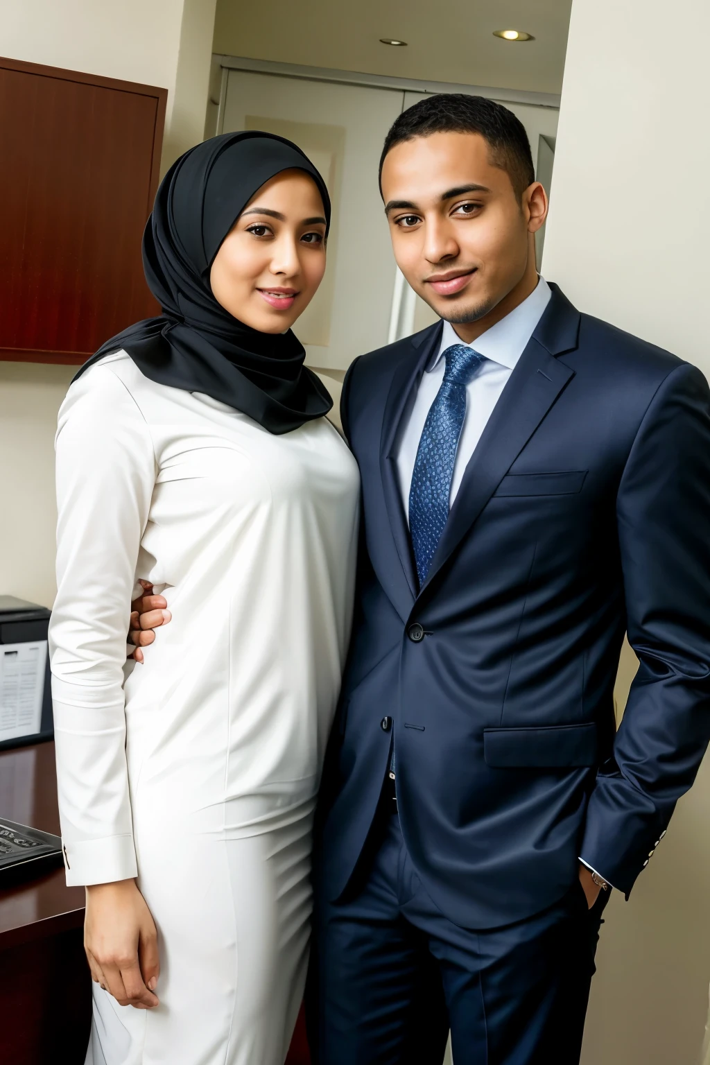 ((best quality)), ((masterpiece)), (detailed), perfect face , hijab couple make love in office