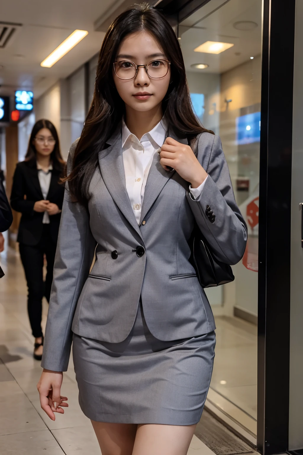 ChineseGirl，23years old，Girls&#39; suits，Professional Dress，Wear glasses