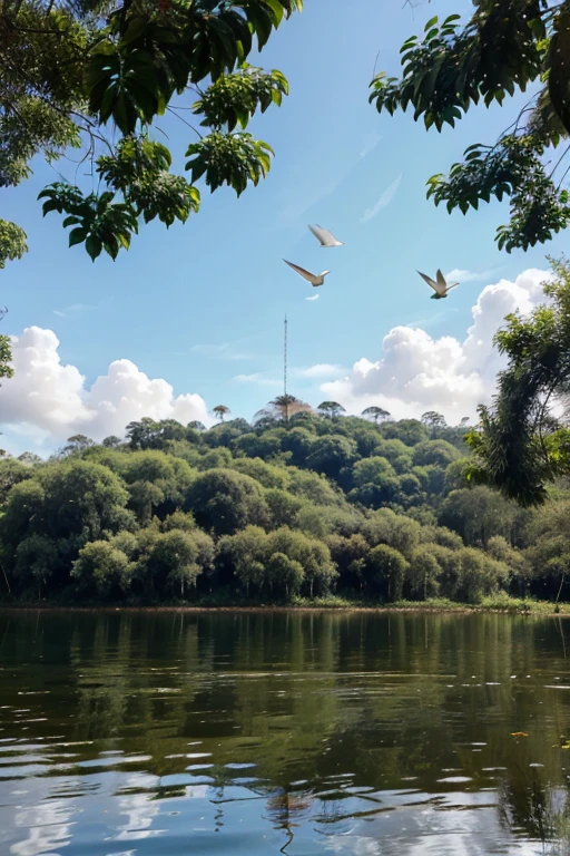 floresta, birds, lago, animais.