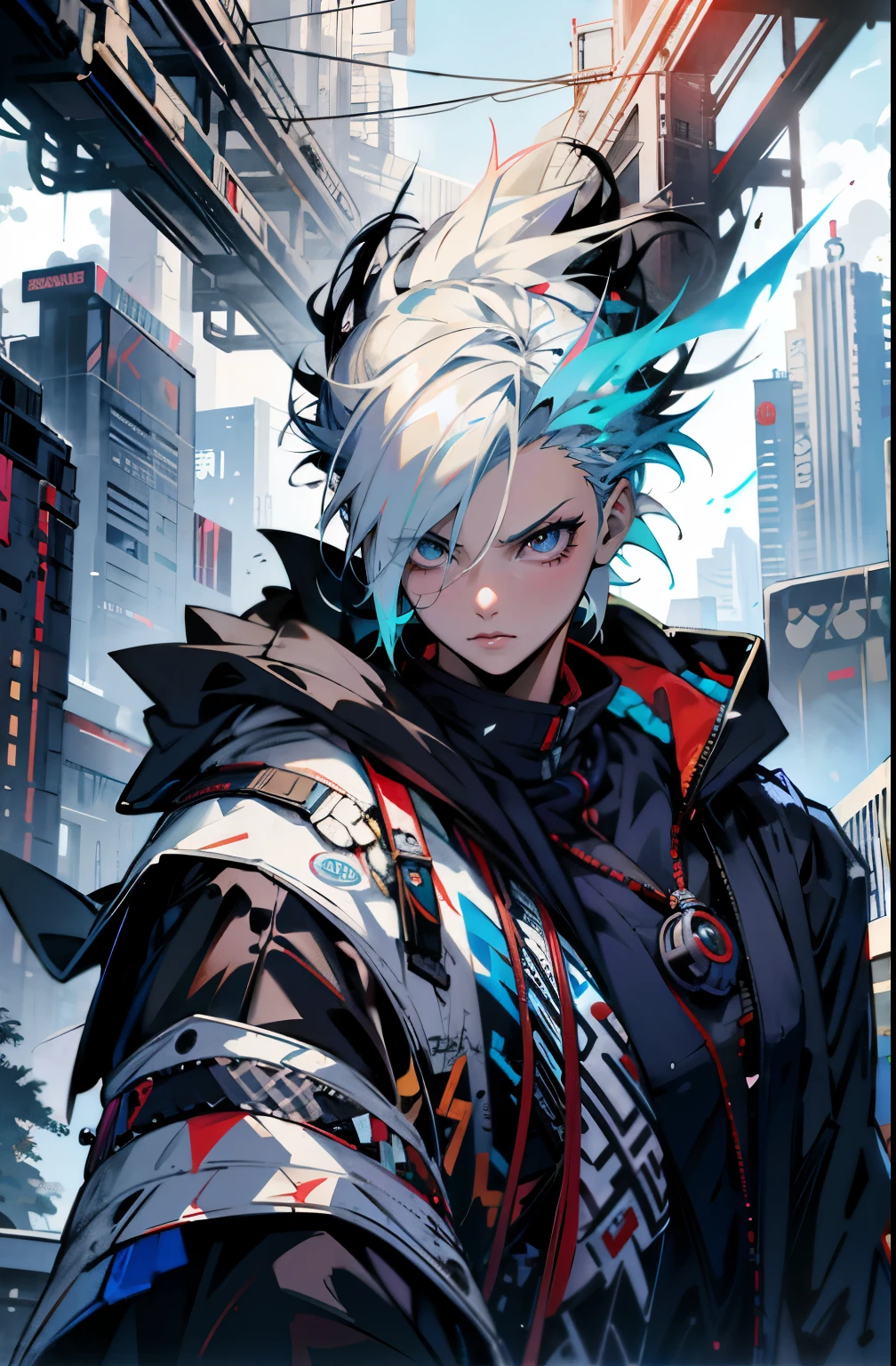 Anime characters standing in the city with white hair and red eyeest anime 4k konachan wallpaper, digital cyberpunk anime art, badass anime 8 k, Anime style 4 K, Anime art wallpaper 8 K, digitl cyberpunk - anime art, anime wallpaper 4k, Anime wallpapers 4 k, anime art wallpaper 4k, Anime art wallpaper 4 K, 4k anime wallpaper,In flames