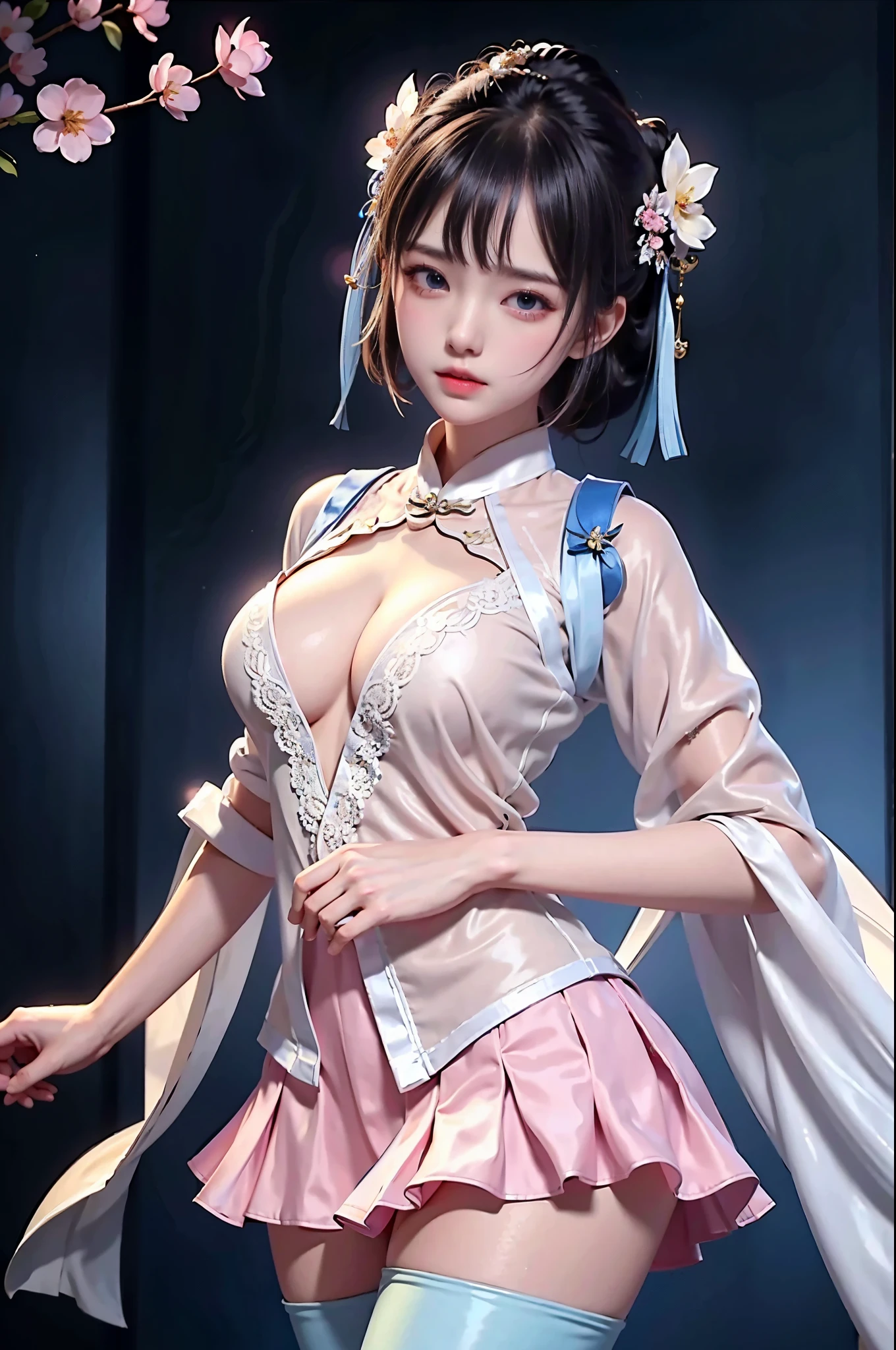 Wet chest Hanfu open V bra, All pictures, Sheer fabric wet body, Thin silk lace pettycoat,The princess is s old and cute, (humongous large breast,Chopping),pettycoat, White pink, blue ,Best quality,tmasterpiece,超高分辨率,(真实感:1.4),RAW photos,(authentic skin texture:1.3),(filmgrain:1.3),(angled),1 sister,Beautiful eye and face details,tmasterpiece,Best quality,Exposing thighs and ,More exposed,Short hair details,Looking down,facing at the camera,Short skirt princess eyes,Super big eyes,详细的脸,shiny pupils, random colors, wearing short skirt, , Sheer fabric wet body, thin silk fabric lace pettycoat,pink wedding dress