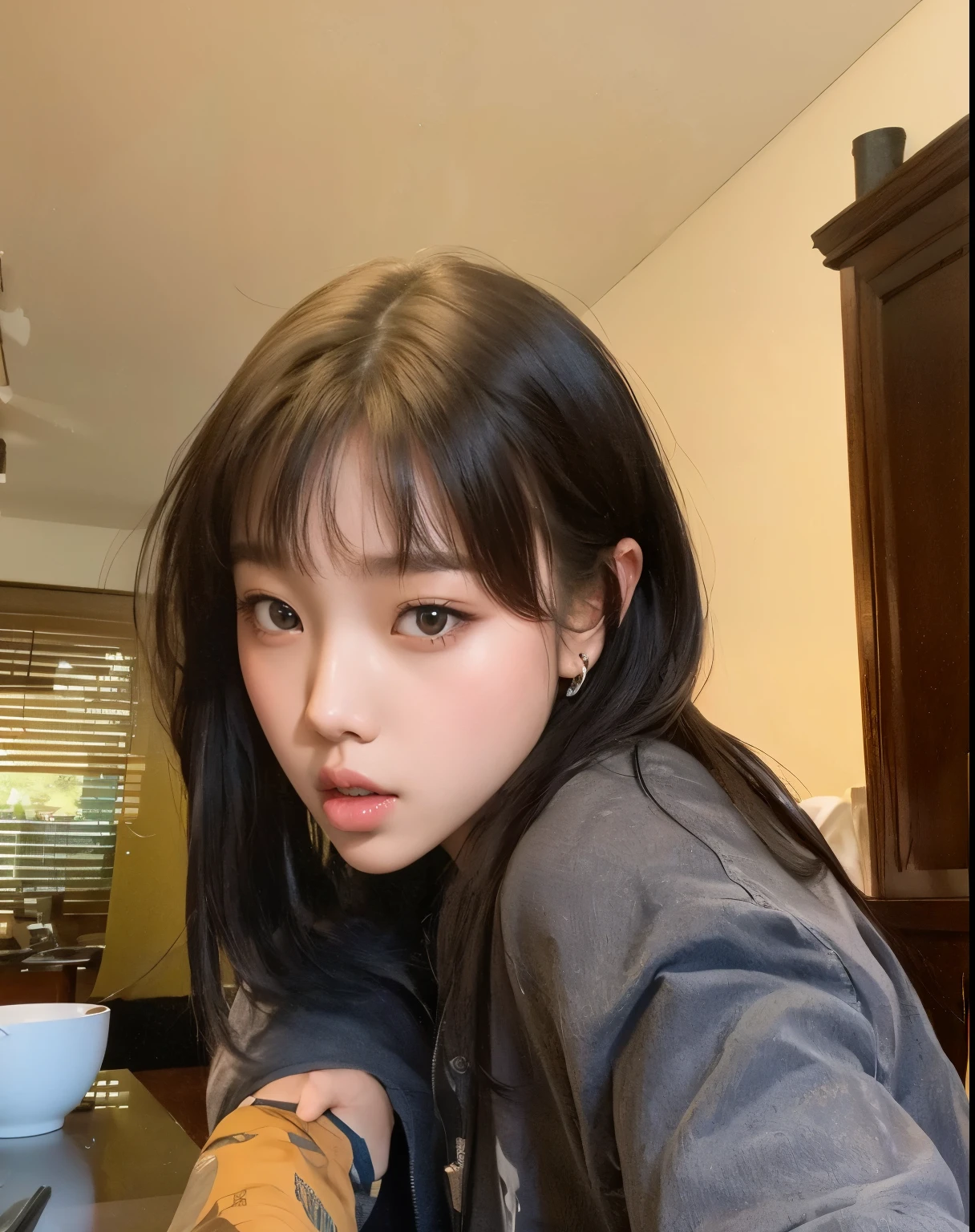 Wonyoung from IVE face, foto realista, ultra HD, 8k, big juicy lips