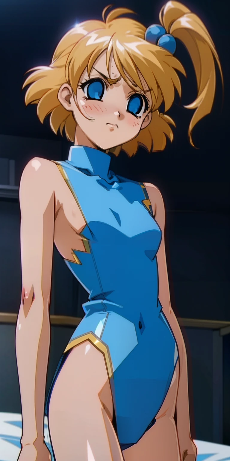 (highres,best_quality,anime_screencap),(1girl,solo,),(pulesia, petite, small and pretty breasts, naked body, empty eye),blank face, closed mouth, nude, cowboy shots, in a bedroom,standing, Sexy waist teasing