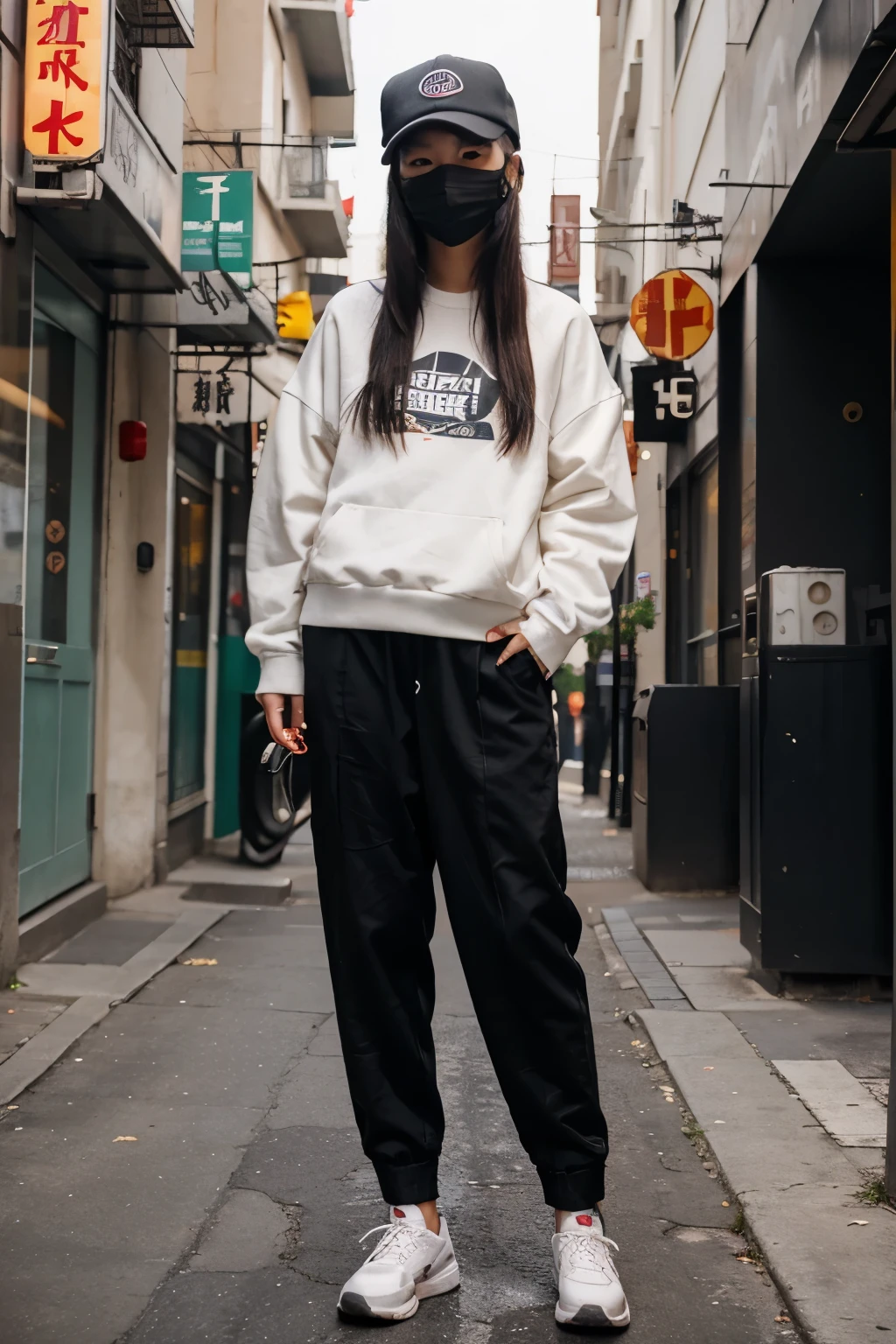 ChineseGirl,20yr old,Tall and tall,long trousers,Sweatshirt,with hat,mouth mask