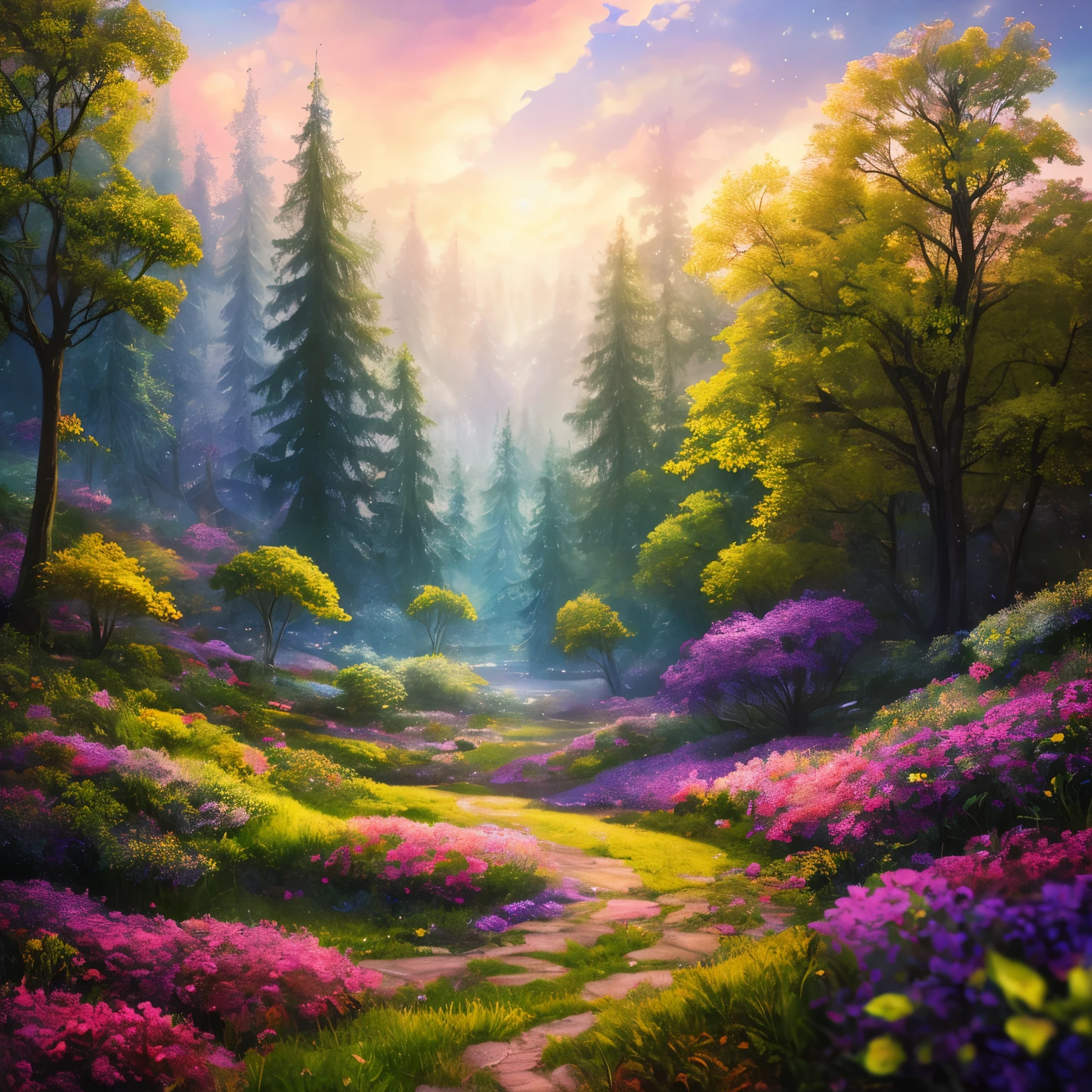 masterpiece, best quality, high quality,extremely detailed CG unity 8k wallpaper, An enchanting and dreamy scene of a fantasy forest, with towering trees, glowing mushrooms, and hidden fairy glens, creating a sense of mystique and enchantment, artstation, digital illustration, intricate, trending, pastel colors, oil paiting, award winning photography, Bokeh, Depth of Field, HDR, bloom, Chromatic Aberration ,Photorealistic,extremely detailed, trending on artstation, trending on CGsociety, Intricate, High Detail, dramatic, art by midjourney