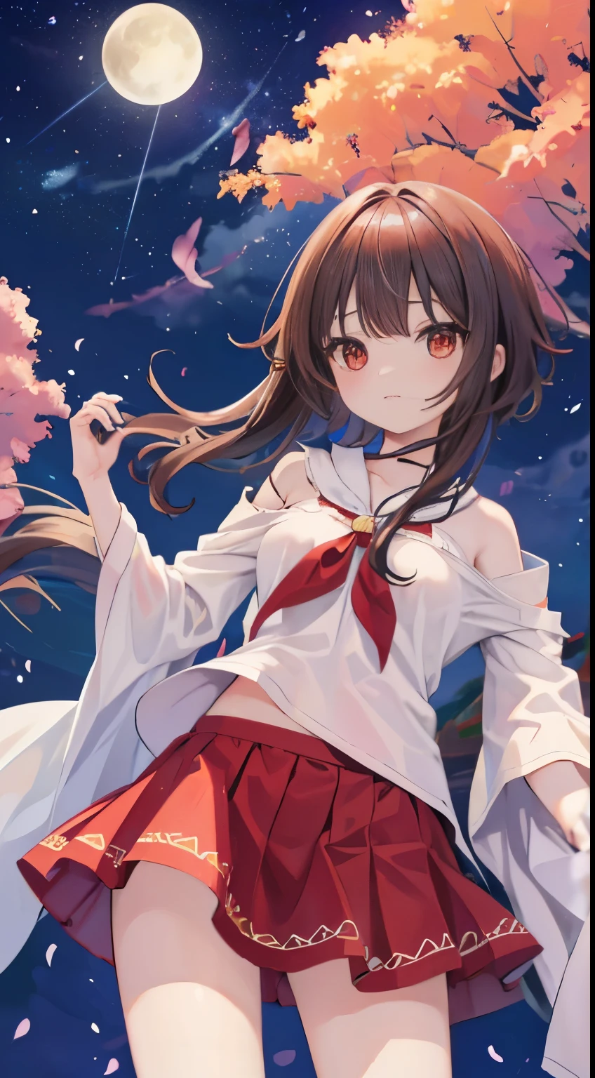 Megumin que relaxa na fonte termal,２０generation,Olhando para a lua、red eyes, cabelos curtos, cabelos castanhos, Folhas coloridas、cara satisfeita,Coloque uma toalha sobre o cabelo,Linda luz inspirada,Elegant water flow,uma atmosfera calmante,Fundo silencioso e calmo