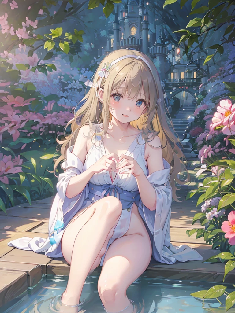 photo realistic, (masterpiece,best quality:1.4),(8k,raw photo,photo realistic:1.2), detailed skin, detailed face,1girl,Japanese idol,cute face, , Not Safe for Work, (raw photo, photo realistic: 1.2),
ALL Nudity, nudi, (((NO panties))),nipples, pussy, anal, (((No cloth))) ^_^, happy, smile ,medium bob, (((sitting on the floor grasping one's knees))), blonde hair, ((wavy hair)), long hair, little girl yo, lace hairband, Flat chest, beautiful legs, beautiful hands,
yumekawa,yumekawaii,pastel color,(wonderland garden:1.3),rainbow waterfall,dripping ink,imagination,(Castle:1.4)