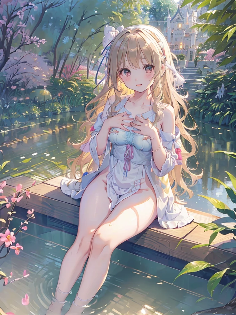photo realistic, (masterpiece,best quality:1.4),(8k,raw photo,photo realistic:1.2), detailed skin, detailed face,1girl,Japanese idol,cute face, , Not Safe for Work, (raw photo, photo realistic: 1.2),
ALL Nudity, nudi, (((NO panties))),nipples, pussy, anal, (((No cloth))) ^_^, happy, smile ,medium bob, (((sitting, knees to chest))), blonde hair, ((wavy hair)), long hair, little girl yo, lace hairband, Flat chest, beautiful legs, beautiful hands,
yumekawa,yumekawaii,pastel color,(wonderland garden:1.3),rainbow waterfall,dripping ink,imagination,(Castle:1.4)