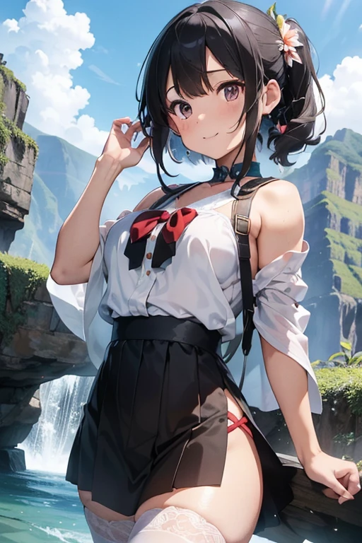 お尻大きくButt Emphasis、She spreads her legs to reveal her white polka dot panties、、See through、Turn to me、Realistic、( girl with short pigtails)、Close-up from the ground、Summer mountain climbing、Butt Emphasis、Light Red Tan Check Shorts、Tight Berry Short Mini Skirt